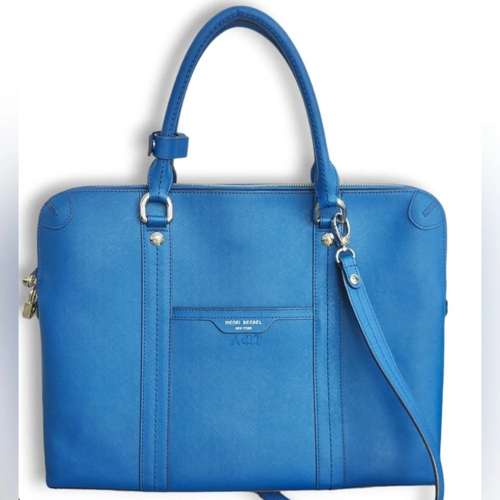 HENRI BENDEL WEST 57TH BRIEFCASE LAPTOP BAG W STRAP BLUE